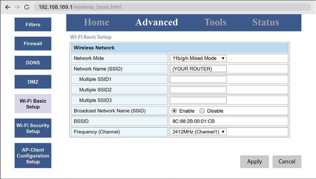 Clique em Wi-Fi Basic Setup na parte esquerda do