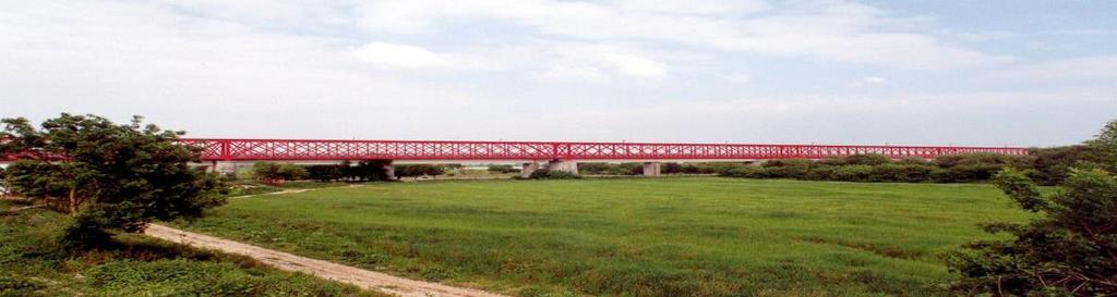 A superestrutura da ponte é constituída por duas vigas principais treliçadas, carlingas, longarinas e estruturas de contraventamento.