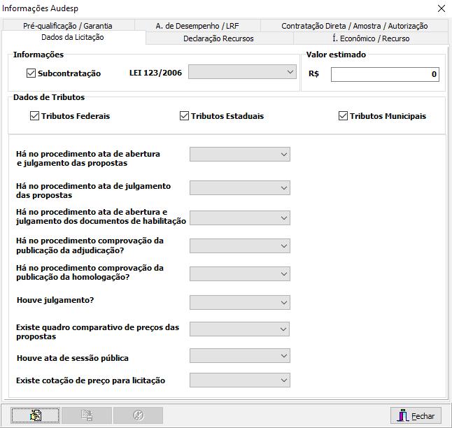 10 MENU AUDESP Foi adicionada uma tela para preenchimento das informações destinadas a prestação de contas ao