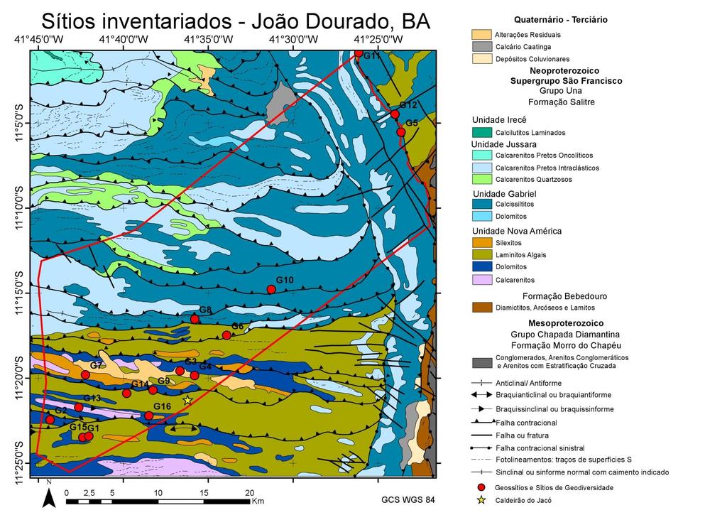 Localização dos locais de interesse identificados no município de João Dourado sobre