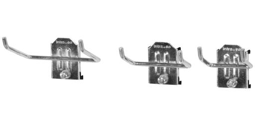 Ganchos - Simples e Duplos Ganchos com 1 ou 2 pontas, na horizontal ou com ligeira inclinação, para suspender diferentes ferrramentas e materiais.