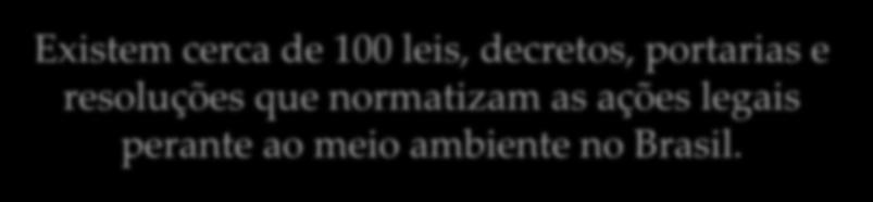 Existem cerca de 100 leis, decretos, portarias e resoluções que normatizam as ações legais perante ao meio
