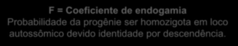 COEFICIENTE DE ENDOGAMIA F = Coeficiente de endogamia Probabilidade da progênie ser homozigota em loco