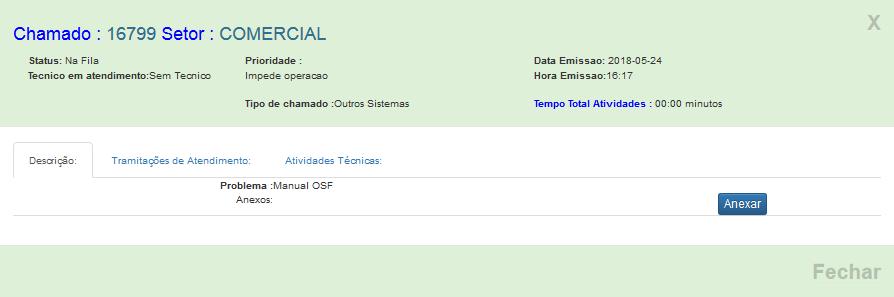 Figura 7 Para anexar um arquivo ao chamado deve-se acessar a lupa da coluna visualizar, apresentado a tela conforme figura 8: Figura 8 Clicando na opção Anexar abrirá a página ilustrada na figura 9: