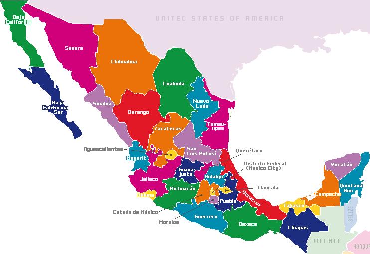 Figura 1 Mapa do México Fonte: http://www.mexicofirstclass.com/mapa-de-mexico.
