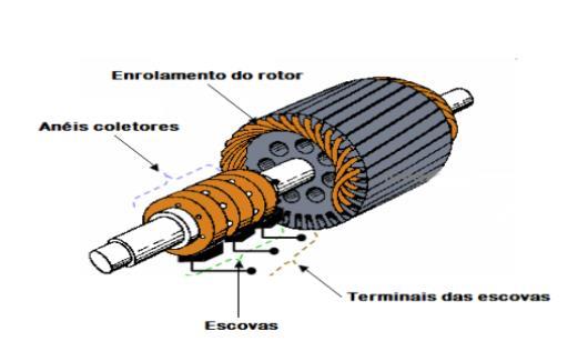 Rotor Bobinado Verificar o estado e tensão das escovas Avaliar a condição dos aneis coletores do rotor Pontos de mau contato elétrico