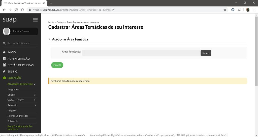 Clique em buscar, selecione TODAS as áreas temáticas, clique em CONFIRMAR e, em seguida, em ENVIAR. Após a submissão, a PRX verificará se a proposta apresenta todos os anexos obrigatórios do edital.