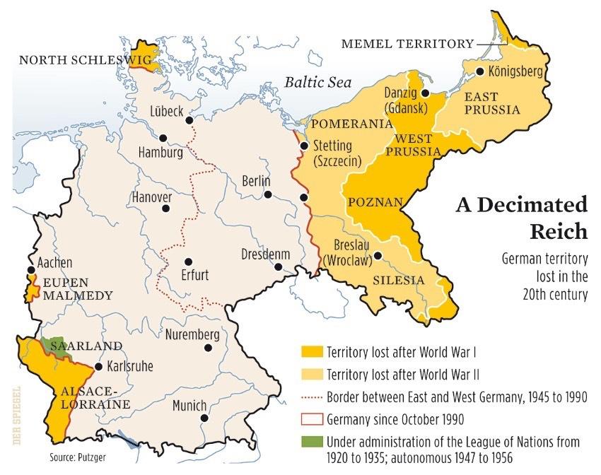 As perdas de território do Estado alemão e as