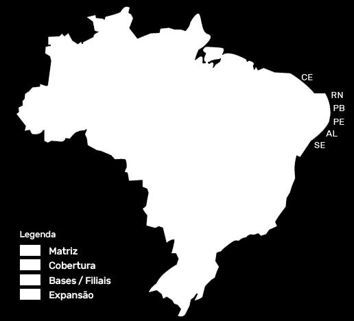 Centro-oeste Norte Nordeste Sudeste Cobertura Cobertura Atuamos no Centro-oeste, Norte, Nordeste e Sudeste do País.