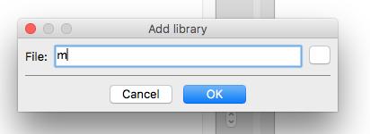 Carregar no botão Add para adicionar a biblioteca math (m): Para cada biblioteca deverá ser
