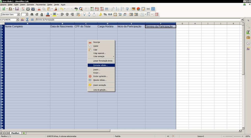 1 Criando o arquivo.csv com LibreOffice Calc. 1.