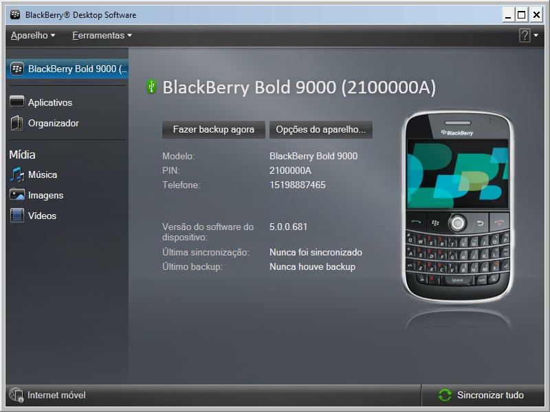 4. Após o sincronismo, serão exibidas as informações conforme figura a seguir: Instalação 2 Obs.: certifique-se de que a versão de software do seu BlackBerry seja 4.