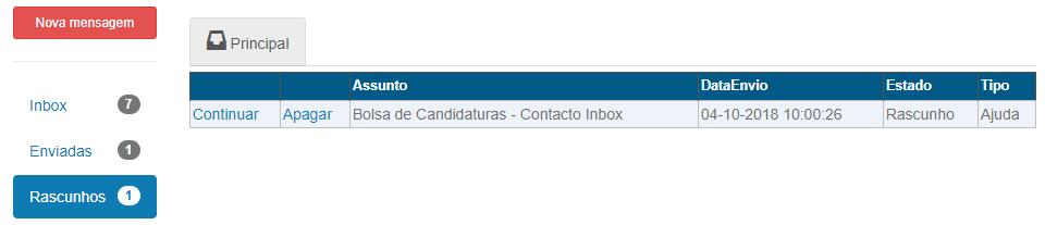 Para gravar a mensagem como rascunho, basta clicar no botão Racunho, criando assim, uma mensagem temporária que irá estar localizada na página dos rascunhos.