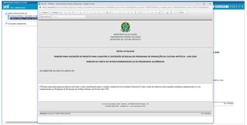 17º) Após gerar o parecer será possível editá-lo conforme a necessidade; Não