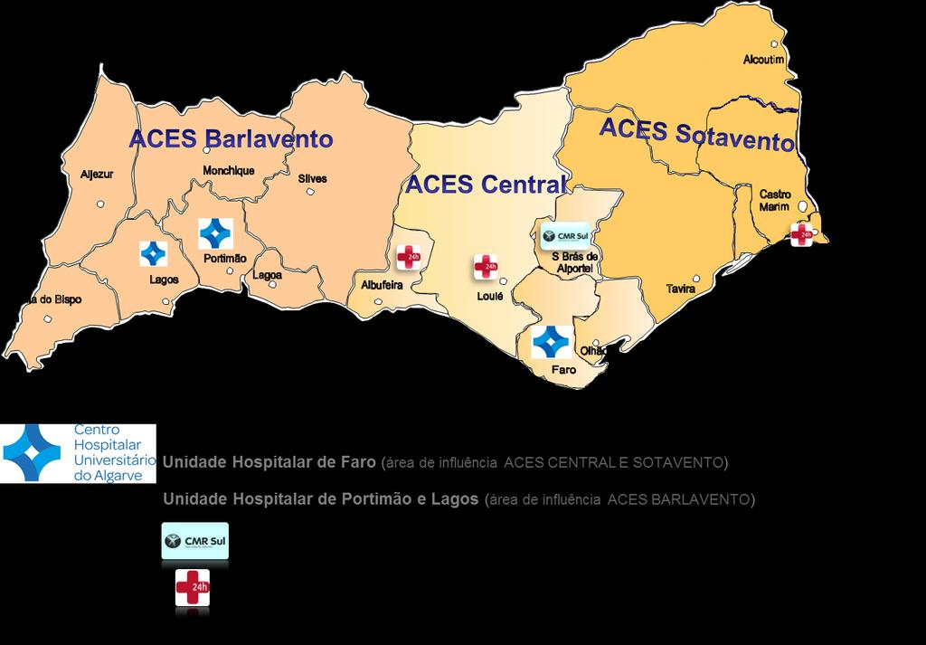Figura 2: Organização Hospitalar da Região Algarve (2017) O Centro de Medicina e Reabilitação do Sul dispõe de 54 camas, conta com um total de 129 profissionais, 43 são técnicos de diagnóstico e