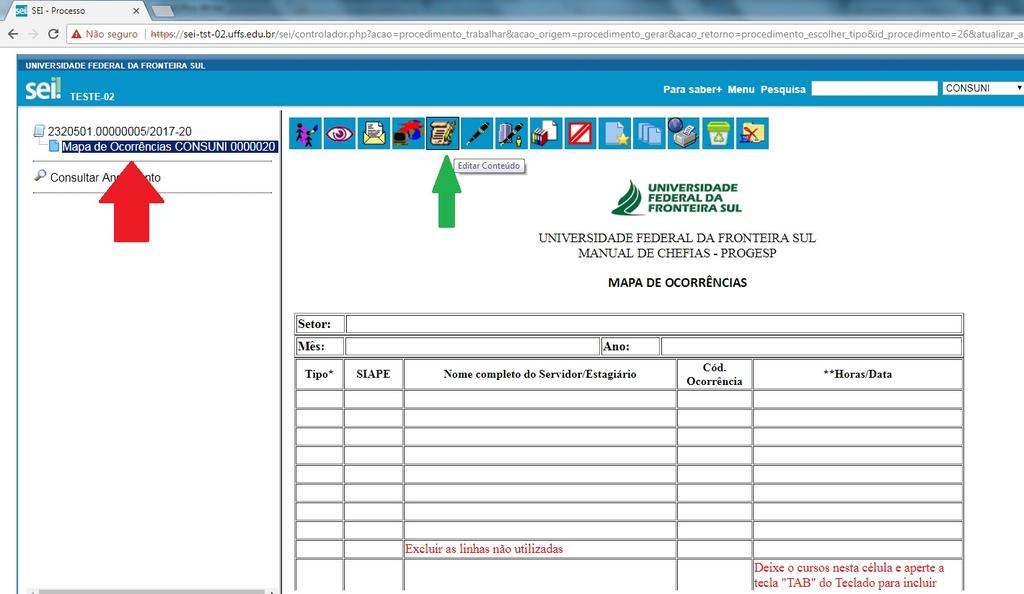 12º PASSO Abrir o Documento Mapa de Ocorrência para Editar. 12.