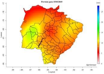 Previsão do tempo para o Mato Grosso do Sul De acordo com o modelo Agritempo (Sistema de Monitoramento Agro Meteorológico), a previsão do tempo indica que entre os dias 12/03 e 14/03, em todo estado,