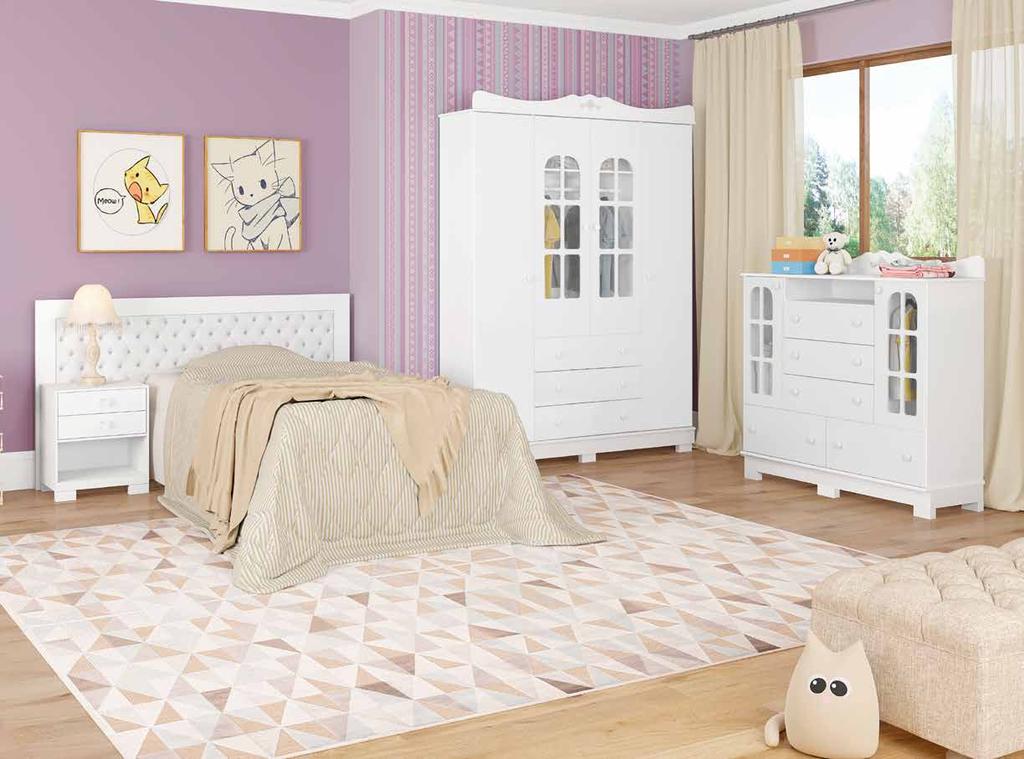 Jade Linha Produto Dimensões (A x L x P) Roupeiro Jade 2100mm x 1544mm x 450mm Cômoda Jade New 1265mm x 1295mm x 455mm Cabeceira Box Infantil /