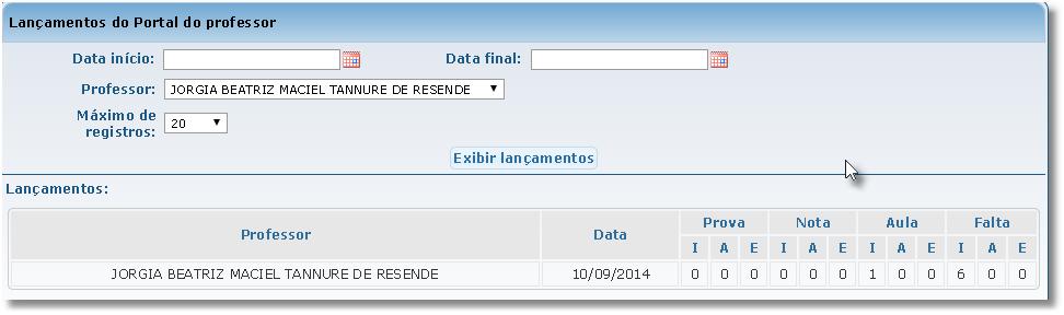 Lançamentos do Portal do professor Lançamentos do Portal do Professor, é uma consulta informando data que o professor executou