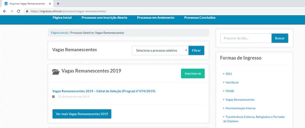 Tutorial Vagas Remanescentes 2019 Na seção de editais de Vagas