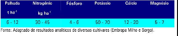 3 Tabela 1. Quantidade média de nutrientes imobilizados pela palhada de milho.