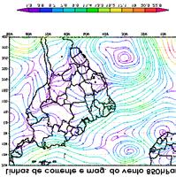 FIGURA 3 Campos de: linhas de corrente e magnitude do vento (m.s -1 ) e velocidade vertical (hpa.
