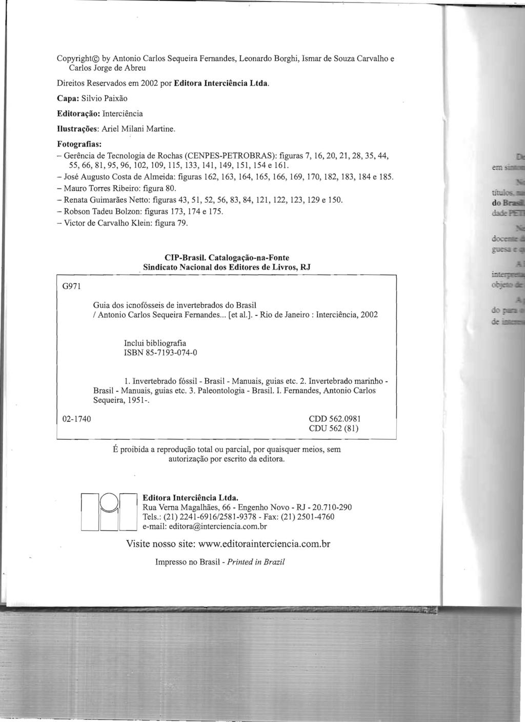 - Copyright@ by Antonio Carlos Sequeira Fernandes, Leonardo Borghi, Ismar de Souza Carvalho e Carlos Jorge de Abreu Direitos Reservados em 2002 por Editora Interciência Ltda.