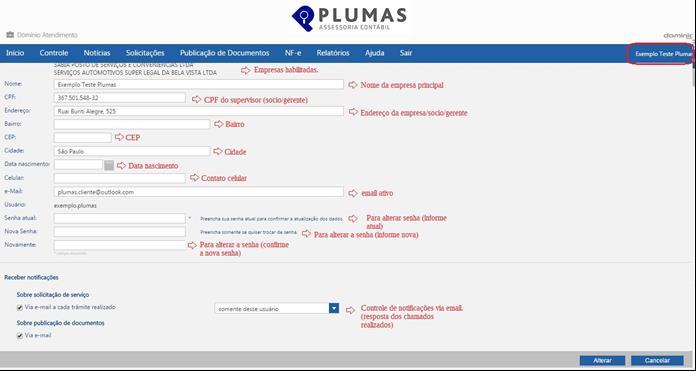 P á g i n a 38 Editar informações de cadastro da empresa Clicando em cima do nome da empresa no canto da