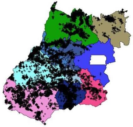 Figura 2 Descargas atmosféricas nuvem-solo (em preto) e nuvem-nuvem (em vermelho) detectadas pelo sistema Earth Networks entre 09h50 do dia 03 e 10h00 do dia 04 de fevereiro de