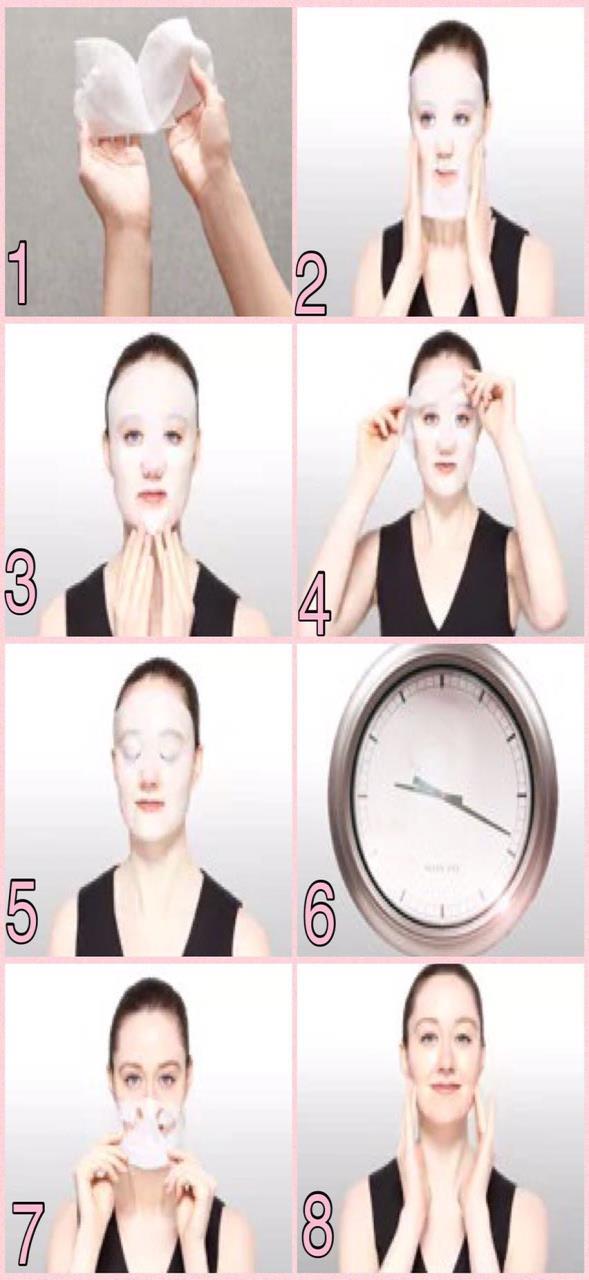 Passo a Passo Máscara Facial Bio- Cellulose TimeWise Repair 1) Remova a máscara da embalagem e desdobre. A máscara está entre duas camadas de malha protetora.