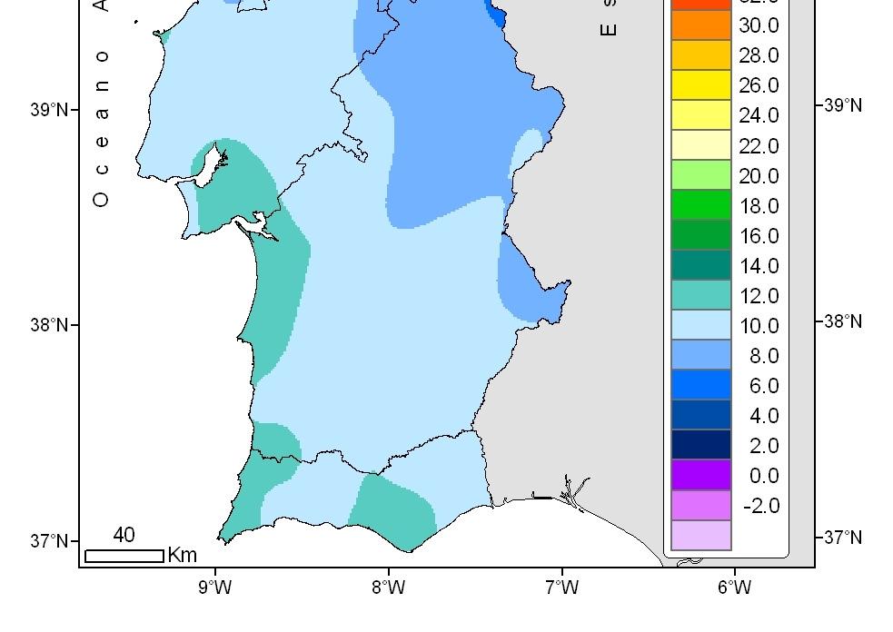 altos na 3ª década, tendo variado, na 1ª década entre 4.9 ºC em Miranda do Douro e Carrazeda de Ansiães e 12.
