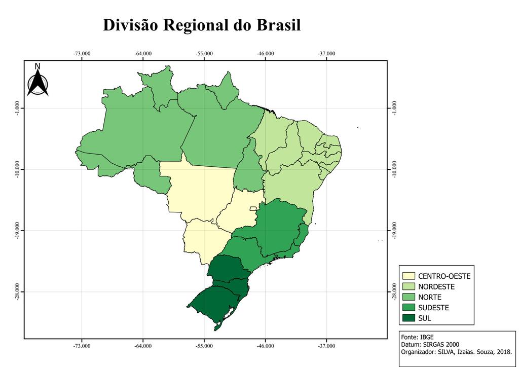 Figura 1: Mapa da divisão regional do Brasil.