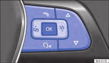 61 Lado esquerdo do volante multifunções: botões de comando. Dependendo da versão do rádio, alguns comandos dos botões do volante multifunções podem ser diferentes. Fig.