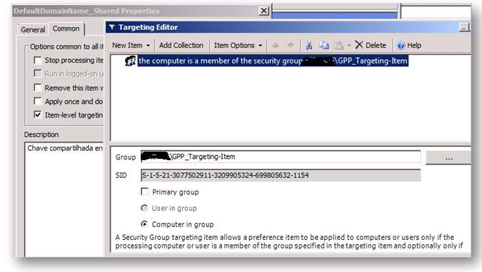 Conforme pode ser visto na imagem abaixo, insira o grupo de segurança que foi criado no campo Group, deixe marcada a opção Computer in Group.