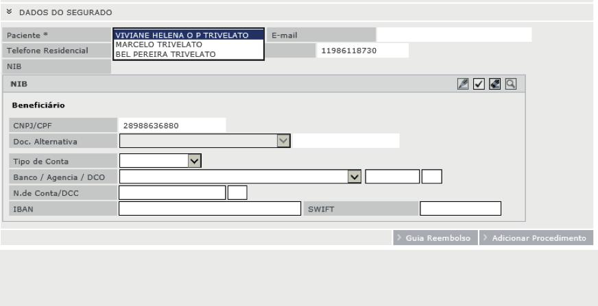 Seus Dados Selecione o nome do segurado (titular ou dependente) que utilizou o atendimento no campo