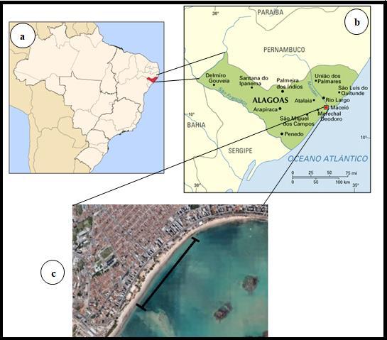 ÁREA DE ESTUDO O presente estudo foi realizado na cidade de Maceió-Alagoas, localizada entre as coordenadas geográficas 9º 40`00 S e 35º44`00 G (OMENA, 2017).