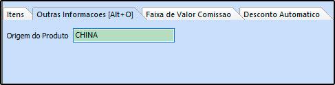 Origem do Produto: Através deste campo é possível digitar a origem pertencente a esse produto, seja ela: China, Brasil entre outros. Essa informação poderá ser configurada em layouts de etiqueta.