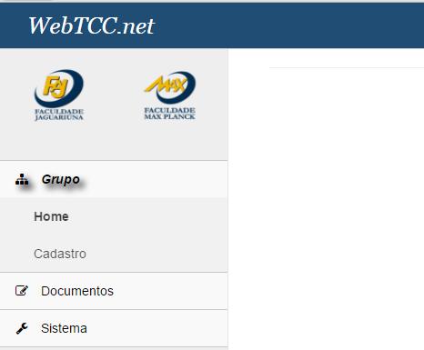 INSCRIÇÃO NO WEBTCC ÁREA ALUNO Tela Inicial 2) Apenas 01 (um) aluno deverá inscrever o grupo.