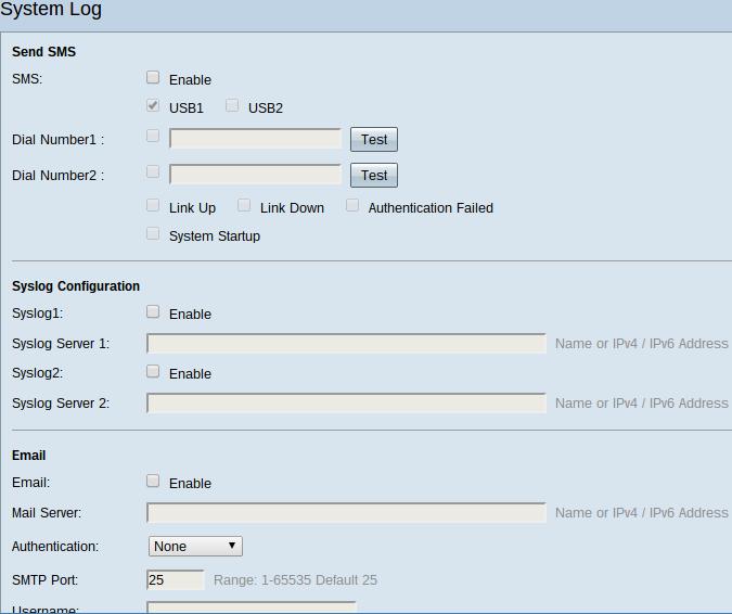 Refira as seguintes seções para obter informações sobre da página do log de sistema. Log de sistema por SMS Como enviar os log de sistema a um telefone com SMS.