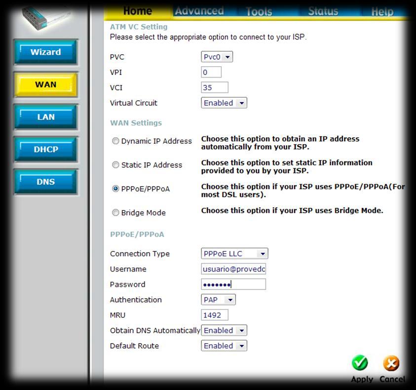 171 Na primeira opção ATM setting clique no campo VPI e coloque o número 0, e em seguida no VCI coloque o número 35.