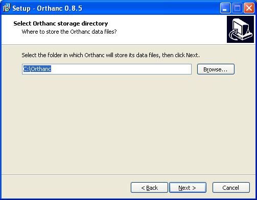 Aqui você define a pasta onde os arquivos do Orthanc serão instalados: Esta pasta armazena: Configuration.