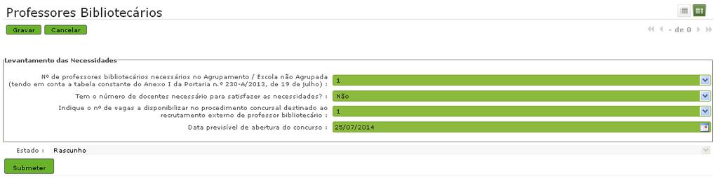 3 Professor Bibliotecário 3.1 Designação do Procedimento Externo Para dar início ao procedimento deverá aceder no submenu Publicitação de procedimento Externo e carregar no botão.