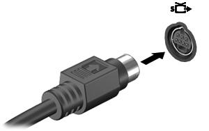 Utilização do conector de saída de S-Video (somente em determinados modelos) O conector de saída de S-Video de 7 pinos conecta o computador a um dispositivo S-Video opcional, como uma televisão, VCR,