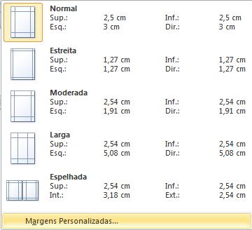 Margens Caso queira colocar uma margem que não conste na lista