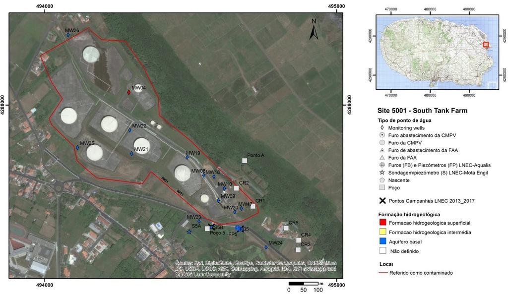 3.2.3 South Tank Farm (Site 5001/AOC-1) Nesta área foram efetuadas amostragens nos dois piezómetros que, desde 2013, foram selecionados para avaliar a evolução da situação (cf. Figura 3.3).