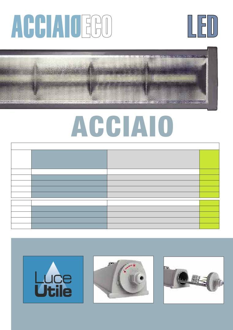 versão Acciaio Eco Versão Comparação de Desempenho Luminária Estanque em Plástico IP66 - Grau de proteção a agentes externos IK09 - Grau de proteção ao choque 05 min - Tempo de instalação estimado