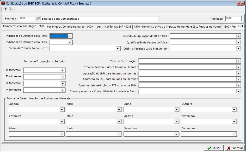 SPED ECF Configurações Empresa Exportações/SPED ECF Escrituração Contábil Fiscal -> Configurações Empresa.