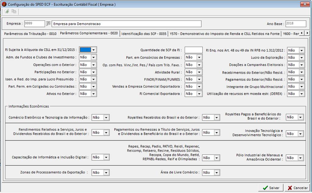 SPED ECF Configurações Empresa Exportações/SPED ECF Escrituração Contábil Fiscal -> Configurações Empresa.