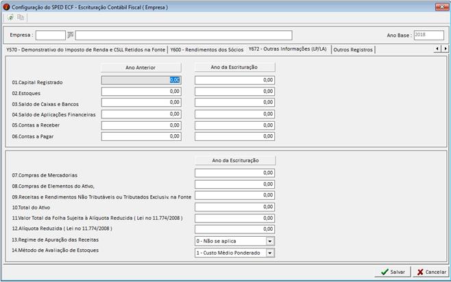 SPED ECF Configurações Empresa Exportações/SPED ECF Escrituração Contábil Fiscal -> Configurações Empresa.