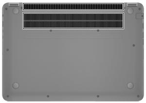 Parte inferior Componente Aberturas de ventilação (2) Descrição Permitem a circulação de ar para arrefecer os componentes internos.